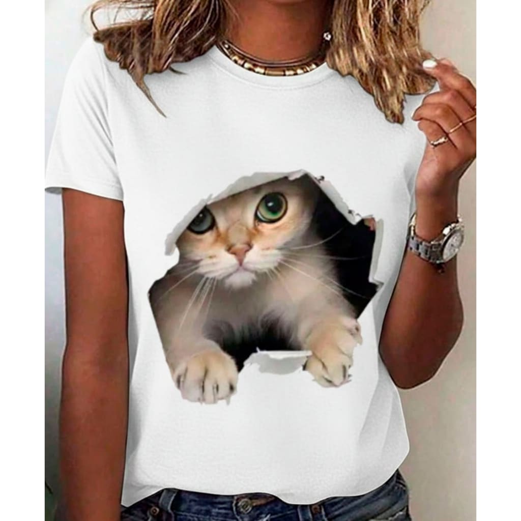 Camiseta Gato 3D em Algodão – Estampa Realista e Confortável para amantes de gato!